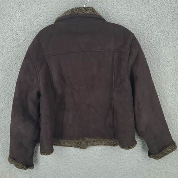 Ll Bean Jacket Womens 1x Plus Cropped Sherpa Lined Faux Suede Button Up Brown - Picture 6 of 8